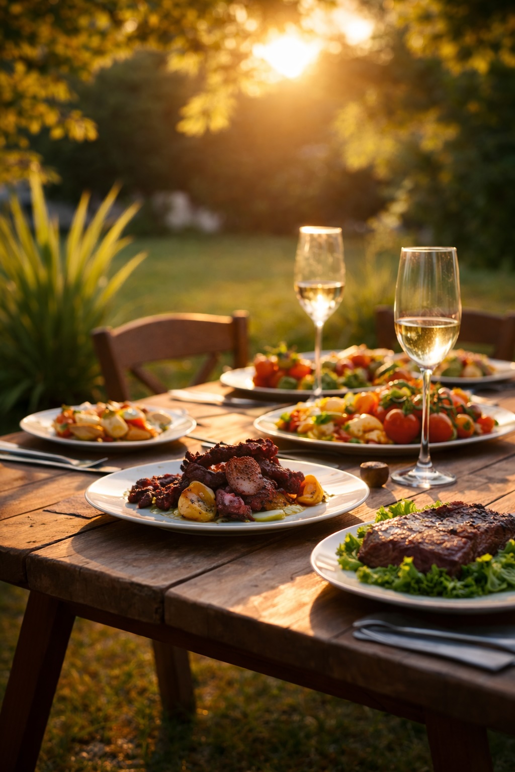 Mesa con platos para compartir al aire libre
