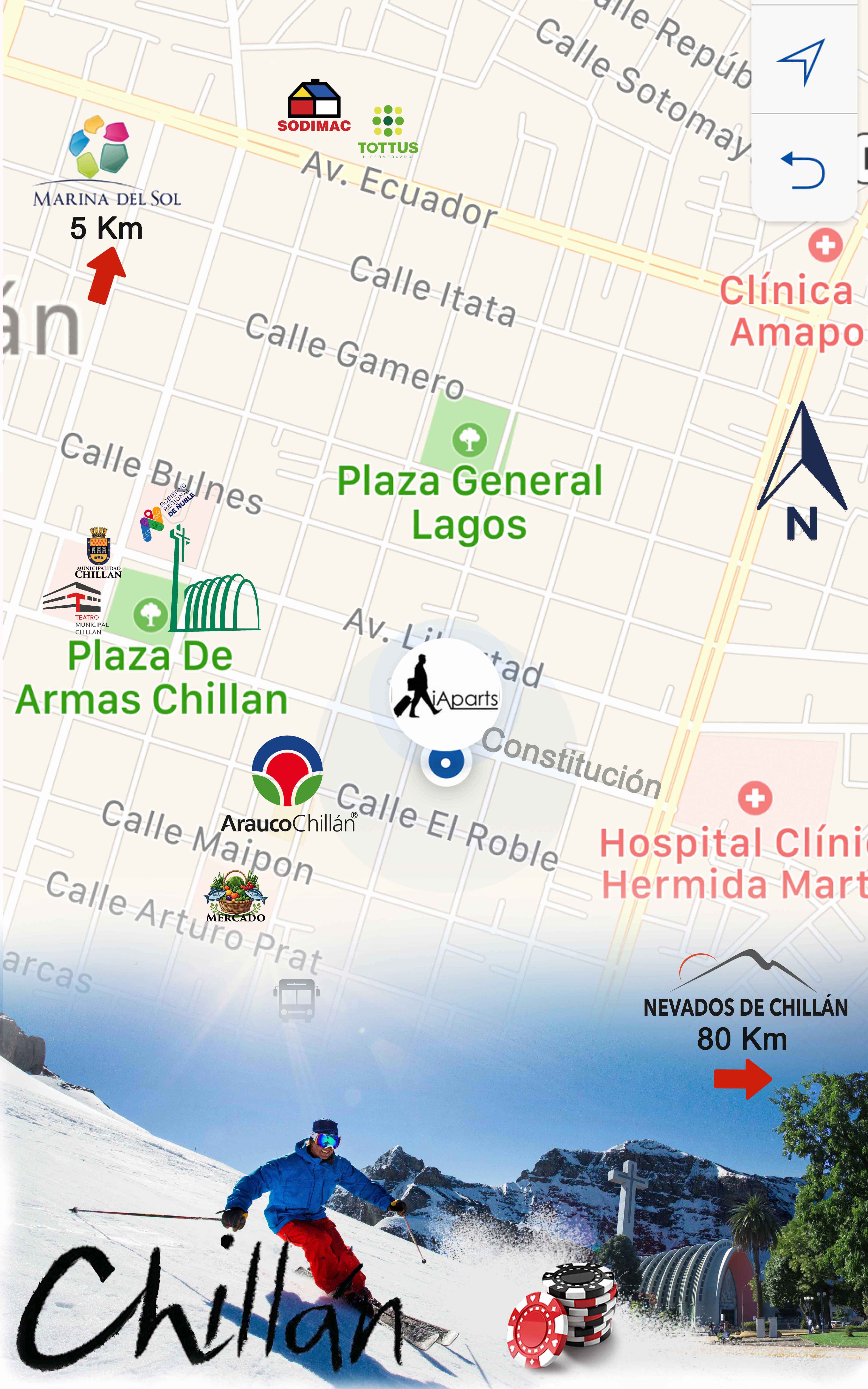 Mapa de referencia de iAparts: departamentos amoblados en Chillán centro, cerca de Plaza de Armas