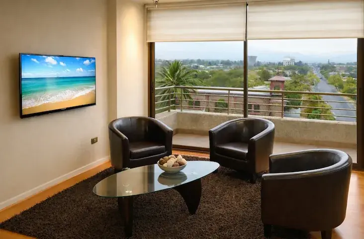 Sala del departamento con mobiliario en Rancagua